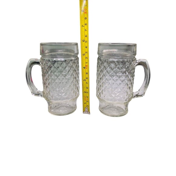 Vintage Anchor Hocking Diamond Cut Glass Beer Mugs - Set Of 2 - 1960's - MCM - Picture 8 of 9